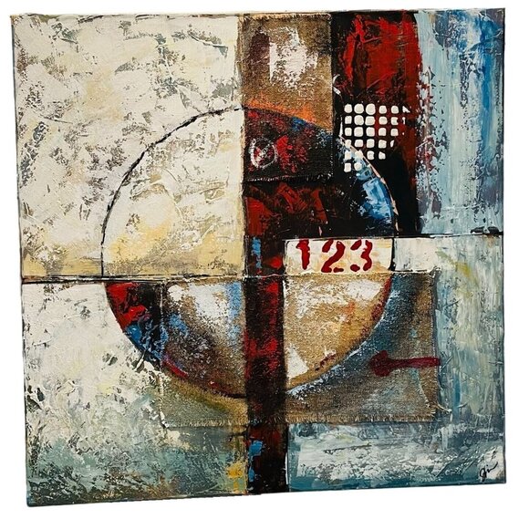 Other - Abstract Geometric Mixed Media Painting With Textured Details 32in x 32in